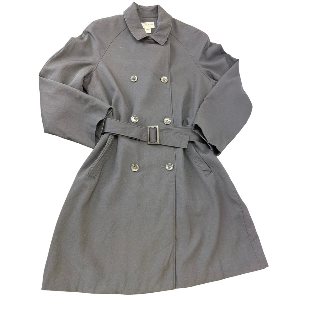 Vtg Pendleton Black Wool Double Breasted Trench Coat Belted Overcoat Size 12 Y2K